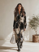 Women's American Retro Casual Printed Velvet Long-Sleeve Single-Breasted Maxi Dress ZMZ1591I4ZYY