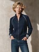 Women's Navy Zip-Up Knit Sports Jacket ZMZ2180H5XT