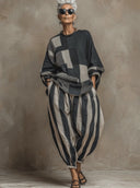 Women's Casual Color-Block Printed Crewneck Loose-Fit Long-Sleeve Top And Pants Set ZMZ1327D7XT