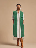 Women's Vintage-Style Elegant Casual Long Knit Vest With Multiple Pockets ZMZ1746H0ZYY