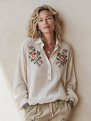 Women's Classic Floral Embroidered Cotton-Linen Long-Sleeve Top ZMZ0277I9SWL