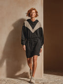 Women's Color-Block Drawstring-Waist Hooded Sweatshirt Mini Dress ZMZ0728H3XT