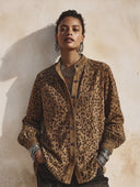 Women's Vintage Brown Leopard-print Faux Suede Long-sleeve Shirt ZMZ0539H9SWL