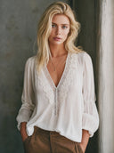 Women's Elegant Chiffon And Lace V-Neck Long-Sleeve Top ZMZ0397G0SWL