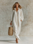 Women's French-style Relaxed-fit Cotton-linen Maxi Dress ZMZ2835H7XT