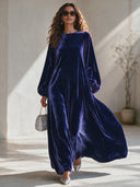 Women's Formal Velvet Party Dress With A Round Neck And Lantern Sleeves Maxi Dress ZMZ0134I3ZYY