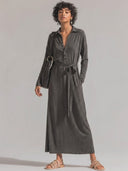 Women's Classic Casual Long-Sleeve Knitted Polo-Collar Maxi Dress (Includes Detachable Self-Fabric Belt) ZMZ2952G8ZYY