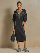 Women's Embroidered Zip-Up Hoodie Midi Dress with Drawstring Hood ZMZ1083H8XT