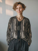 Women's American Retro Casual Cotton-Linen Printed V-Neck Long-Sleeve Loose Shirt ZMZ3008G9ZYY