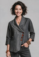 Women's Minimalist Asymmetric Shawl-Collar Lightweight Linen Jacket ZMZ0143I9XT
