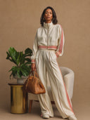 Women's Retro Cotton Zipper Striped Sweatshirt And Pants Set ZMZ3181G7ZJY