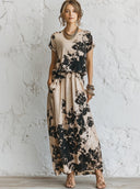 Women's Retro Casual Color Block Cotton Linen Round Neck Short Sleeve Midi Dress ZMZ2112D2ZJY