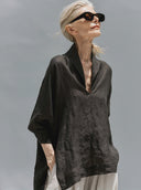 Women's Premium Minimalist Cotton-Linen V-Neck Long-Sleeve Shirt ZMZ0893G0ZYY