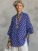 Women's Premium Vintage Mandarin Collar And Lantern Sleeves Cotton-Linen Printed Loose Shirt ZMZ2793G9ZYY