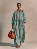 Women's Vacation Butterfly Print Loose Long-Sleeved Maxi Dress ZMZ0730I7XT