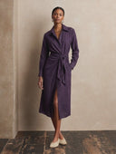 Women's Long-sleeved Striped Linen Tie-neck Midi Dress ZMZ1096H4XT