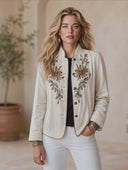 Women's Vintage-Style Elegant Velvet Embroidered Stand Collar Single-Breasted Jacket ZMZ2189H0ZYY