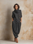 Women's Casual Loose-fitting Turtleneck Ribbed Knit Top And Harem Pants Set ZMZ0868I5XT