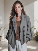 Women's Vintage-Style Elegant Houndstooth Jacket With Lapel And Lantern Sleeves ZMZ0435I4ZYY