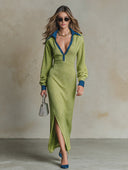 Women's French-style Relaxed Color-blocked Ribbed Knit Maxi Dress ZMZ2890H9XT