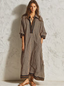 Women's Retro Casual Plaid Print Lapel Long Sleeve Maxi Dress ZMZ0931G0ZJY