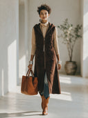 Women's Vintage Western-Style Faux Suede Hooded Zip-Up Vest (Below-the-Knee Length) ZMZ0200I5ZYY