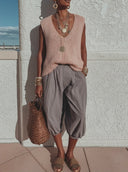 Women's Casual Effortless Bohemian Style Linen-Cotton & Knit Two-Piece Set ZMZ1505E2YZH