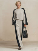 Women's Stylish Color-Block Cotton Long-Sleeve Top And Pants Two-Piece Set ZMZ1109H3SWL