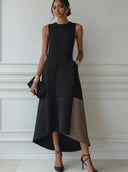 Women's Elegant Paneled Crew-Neck Sleeveless Midi Dress ZMZ1994E1XT