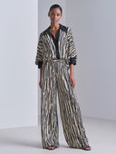 Women's French-style Elegant Printed Cotton-linen Long-sleeve Shirt And Wide-leg Trousers Set ZMZ2715G8ZYY