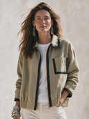 Women's Classic Vintage Casual Twill Cotton Zip-Up Jacket With Collar ZMZ2628H0ZYY