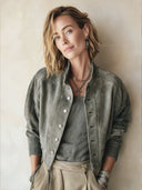 Women's Classic Grey-Green Faux Suede Cropped Jacket ZMZ2141H0SWL