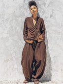 Women's Retro Casual Cotton Linen Long-Sleeved Top And Pants Set ZMZ1310E2ZJY