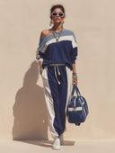 Women's Stylish Color-Block Cotton One-Shoulder Long-Sleeve Top And Joggers Set ZMZ0777H4SWL