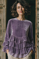 Women's Retro Artistic Velvet Layered Ruffle Long-Sleeve T-Shirt ZMZ0156I2XT