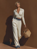 Women's Casual Knit Polo And Wide-Leg Pants Two-Piece Set ZMZ0655H6XT