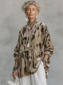 Women's Vintage Elegant Printed Velvet Mandarin Collar And Lantern Sleeves Blouse ZMZ0593H7ZYY