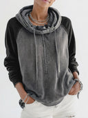 Women's Color-blocked Stacked Collar Drawstring Long-sleeved Hooded Pullover ZMZ1814H1XT