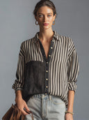 Women's Vintage Casual Cotton-Linen Vertical-Stripe Long-Sleeve Shirt ZMZ0262G1ZYY