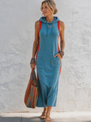Women's Sporty Color-Block Sleeveless Hooded Midi Dress ZMZ2587F1SWL