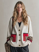 Women's Classic Color-Block V-Neck Button-Front Jacket ZMZ0381I6SWL