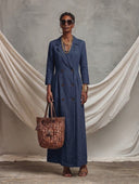 Women's Cotton-Linen Double-Breasted Blazer Maxi Dress ZMZ1868H7XT