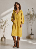 Women's American Retro Casual Faux Suede V-Neck Zip-Up Hooded Midi Dress ZMZ1014H1ZYY