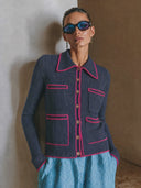 Women's Color-Block Lapel Knit Cardigan ZMZ0679H7XT
