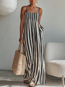 Women's Casual Vertical Striped Smocked Bodice Spaghetti Strap Maxi Dress ZMZ2026E5YZH