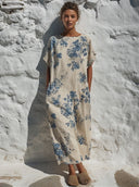 Women's Floral Print Crew Neck Short-Sleeve Maxi Dress ZMZ1948E7XT