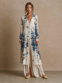 Women's Casual Printed Long-Sleeve Button-Front Long Cardigan ZMZ3031G6XT