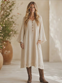 Women's Vintage Elegant V-Neck Flare-Sleeve Loose Knit Midi Dress ZMZ2156H1ZYY