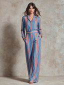 Women's Casual Striped Long-Sleeve Wide-Leg Jumpsuit ZMZ2110H2XT