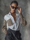 Women's Retro Casual Leopard Print Patchwork Striped Lapel Long Sleeve Shirt ZMZ1047H8ZJY